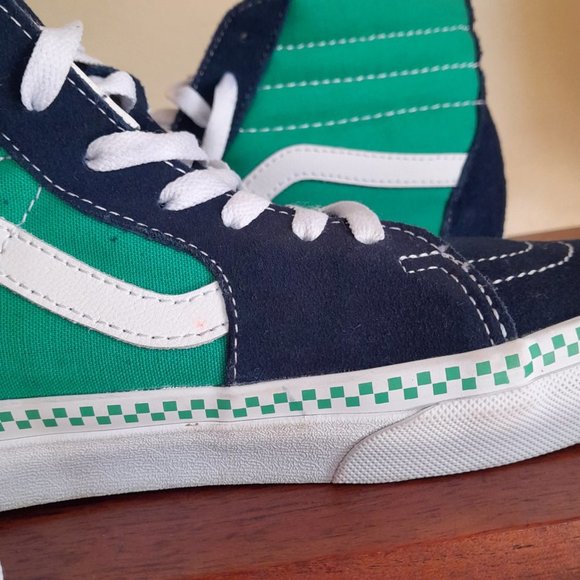 SOLD-unisex Vans checkered sole skater shoes men's 8.5 blue green white - Picture 9 of 11